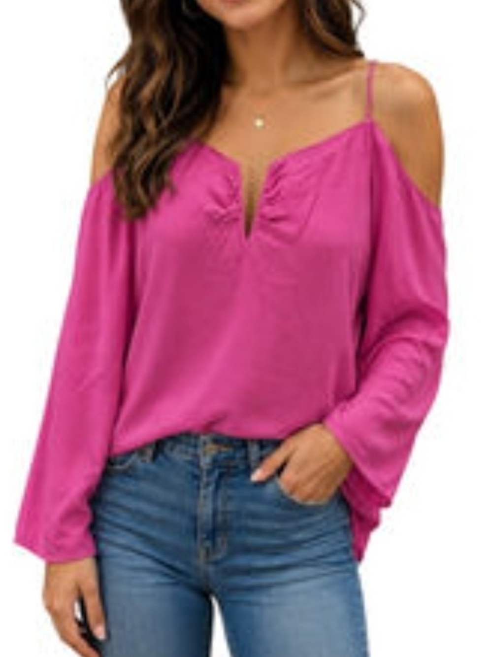 Cold-Shoulder V-Neck Camisole Top in Fuchsia